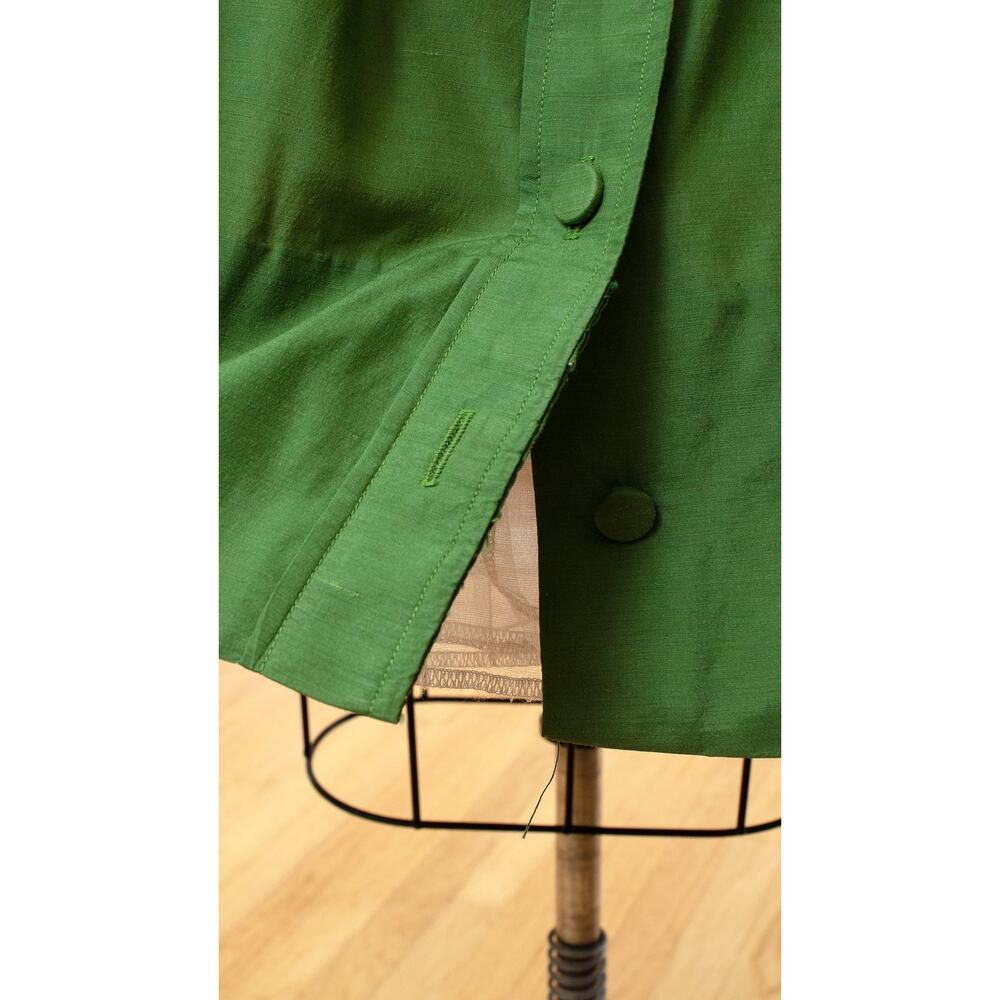 Vintage 1950s ALFRED SHAHEEN Dress 50s Green Silk Button Down Shirtwaist - Picture 8 of 8